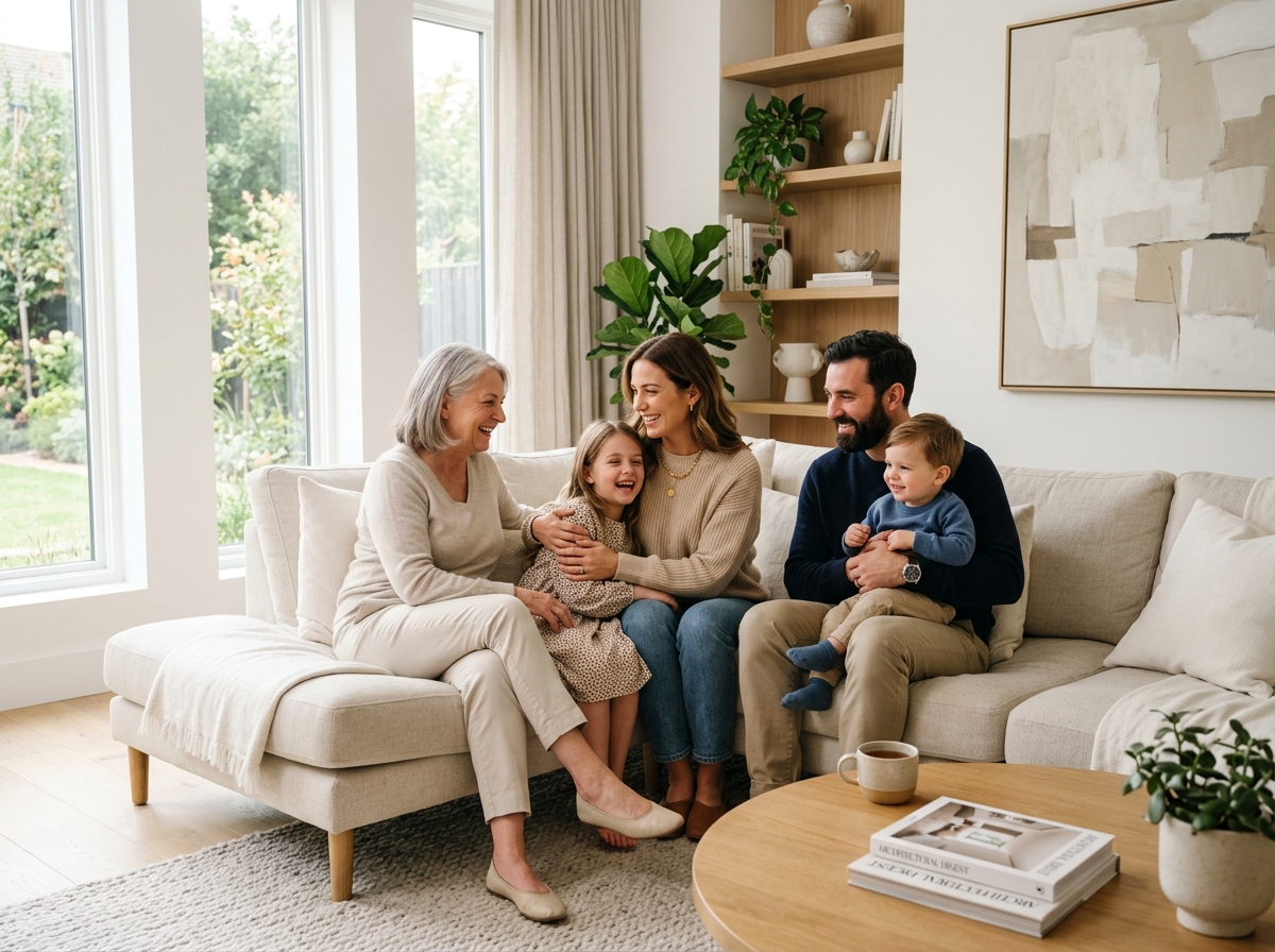 Família reunida sorrindo